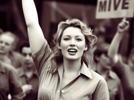 historique coloré photo de une femme de premier plan une manifestation ai génératif