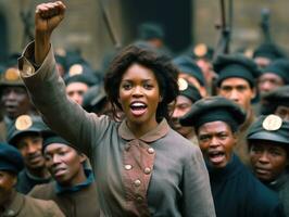 historique coloré photo de une femme de premier plan une manifestation ai génératif