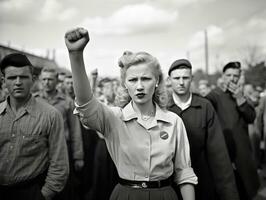 historique coloré photo de une femme de premier plan une manifestation ai génératif