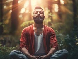 homme méditer dans le sein de la nature ai génératif photo