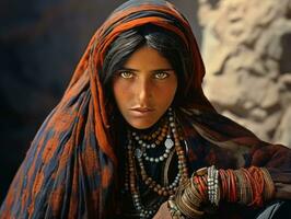 vieux coloré photographier de arabe femme de de bonne heure années 1900 ai génératif photo