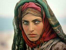 vieux coloré photographier de arabe femme de de bonne heure années 1900 ai génératif photo