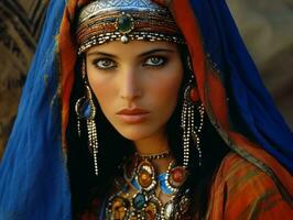 vieux coloré photographier de arabe femme de de bonne heure années 1900 ai génératif photo