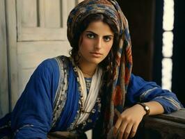 vieux coloré photographier de arabe femme de de bonne heure années 1900 ai génératif photo