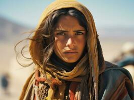 vieux coloré photographier de arabe femme de de bonne heure années 1900 ai génératif photo