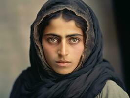 vieux coloré photographier de arabe femme de de bonne heure années 1900 ai génératif photo