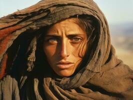 vieux coloré photographier de arabe femme de de bonne heure années 1900 ai génératif photo