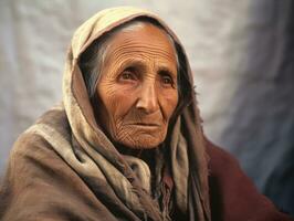 vieux coloré photographier de arabe femme de de bonne heure années 1900 ai génératif photo