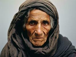 vieux coloré photographier de arabe femme de de bonne heure années 1900 ai génératif photo