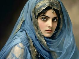 vieux coloré photographier de arabe femme de de bonne heure années 1900 ai génératif photo