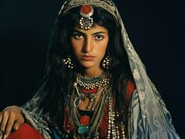 vieux coloré photographier de arabe femme de de bonne heure années 1900 ai génératif photo