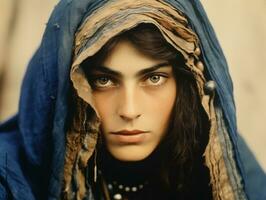 vieux coloré photographier de arabe femme de de bonne heure années 1900 ai génératif photo