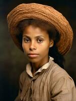 vieux coloré photographier de une noir femme de le de bonne heure années 1900 ai génératif photo