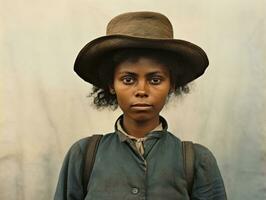 vieux coloré photographier de une noir femme de le de bonne heure années 1900 ai génératif photo