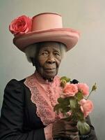 vieux coloré photographier de une noir femme de le de bonne heure années 1900 ai génératif photo