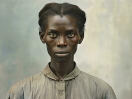 vieux coloré photographier de une noir femme de le de bonne heure années 1900 ai génératif photo