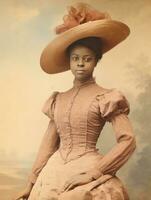 vieux coloré photographier de une noir femme de le de bonne heure années 1900 ai génératif photo