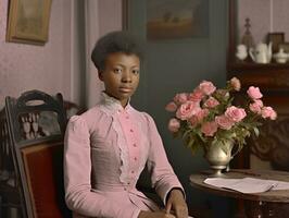 vieux coloré photographier de une noir femme de le de bonne heure années 1900 ai génératif photo