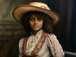 vieux coloré photographier de une noir femme de le de bonne heure années 1900 ai génératif photo