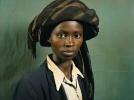 vieux coloré photographier de une noir femme de le de bonne heure années 1900 ai génératif photo