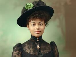 vieux coloré photographier de une noir femme de le de bonne heure années 1900 ai génératif photo