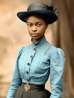 vieux coloré photographier de une noir femme de le de bonne heure années 1900 ai génératif photo