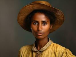 vieux coloré photographier de une noir femme de le de bonne heure années 1900 ai génératif photo