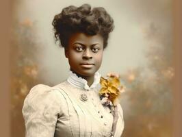 vieux coloré photographier de une noir femme de le de bonne heure années 1900 ai génératif photo