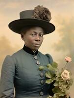 vieux coloré photographier de une noir femme de le de bonne heure années 1900 ai génératif photo