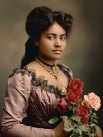 vieux coloré photographier de une noir femme de le de bonne heure années 1900 ai génératif photo