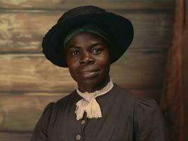 vieux coloré photographier de une noir femme de le de bonne heure années 1900 ai génératif photo