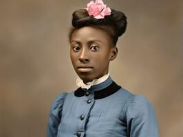 vieux coloré photographier de une noir femme de le de bonne heure années 1900 ai génératif photo