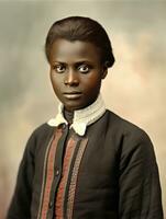 vieux coloré photographier de une noir femme de le de bonne heure années 1900 ai génératif photo