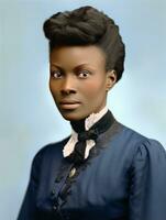 vieux coloré photographier de une noir femme de le de bonne heure années 1900 ai génératif photo