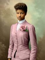 vieux coloré photographier de une noir femme de le de bonne heure années 1900 ai génératif photo