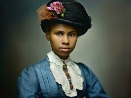 vieux coloré photographier de une noir femme de le de bonne heure années 1900 ai génératif photo