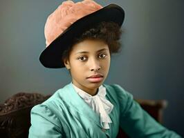 vieux coloré photographier de une noir femme de le de bonne heure années 1900 ai génératif photo