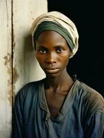 vieux coloré photographier de une noir femme de le de bonne heure années 1900 ai génératif photo