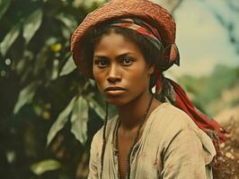 vieux coloré photographier de une brésilien femme de le de bonne heure années 1900 ai génératif photo