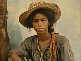 vieux coloré photographier de une brésilien femme de le de bonne heure années 1900 ai génératif photo