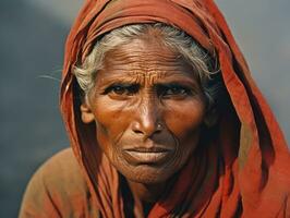 vieux coloré photographier de une Indien femme de le de bonne heure années 1900 ai génératif photo