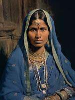 vieux coloré photographier de une Indien femme de le de bonne heure années 1900 ai génératif photo