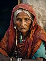 vieux coloré photographier de une Indien femme de le de bonne heure années 1900 ai génératif photo