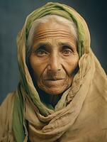 vieux coloré photographier de une Indien femme de le de bonne heure années 1900 ai génératif photo