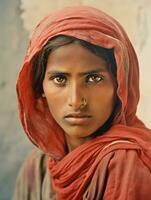 vieux coloré photographier de une Indien femme de le de bonne heure années 1900 ai génératif photo