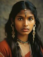 vieux coloré photographier de une Indien femme de le de bonne heure années 1900 ai génératif photo