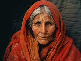 vieux coloré photographier de une Indien femme de le de bonne heure années 1900 ai génératif photo