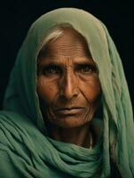 vieux coloré photographier de une Indien femme de le de bonne heure années 1900 ai génératif photo