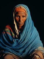 vieux coloré photographier de une Indien femme de le de bonne heure années 1900 ai génératif photo