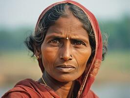 vieux coloré photographier de une Indien femme de le de bonne heure années 1900 ai génératif photo